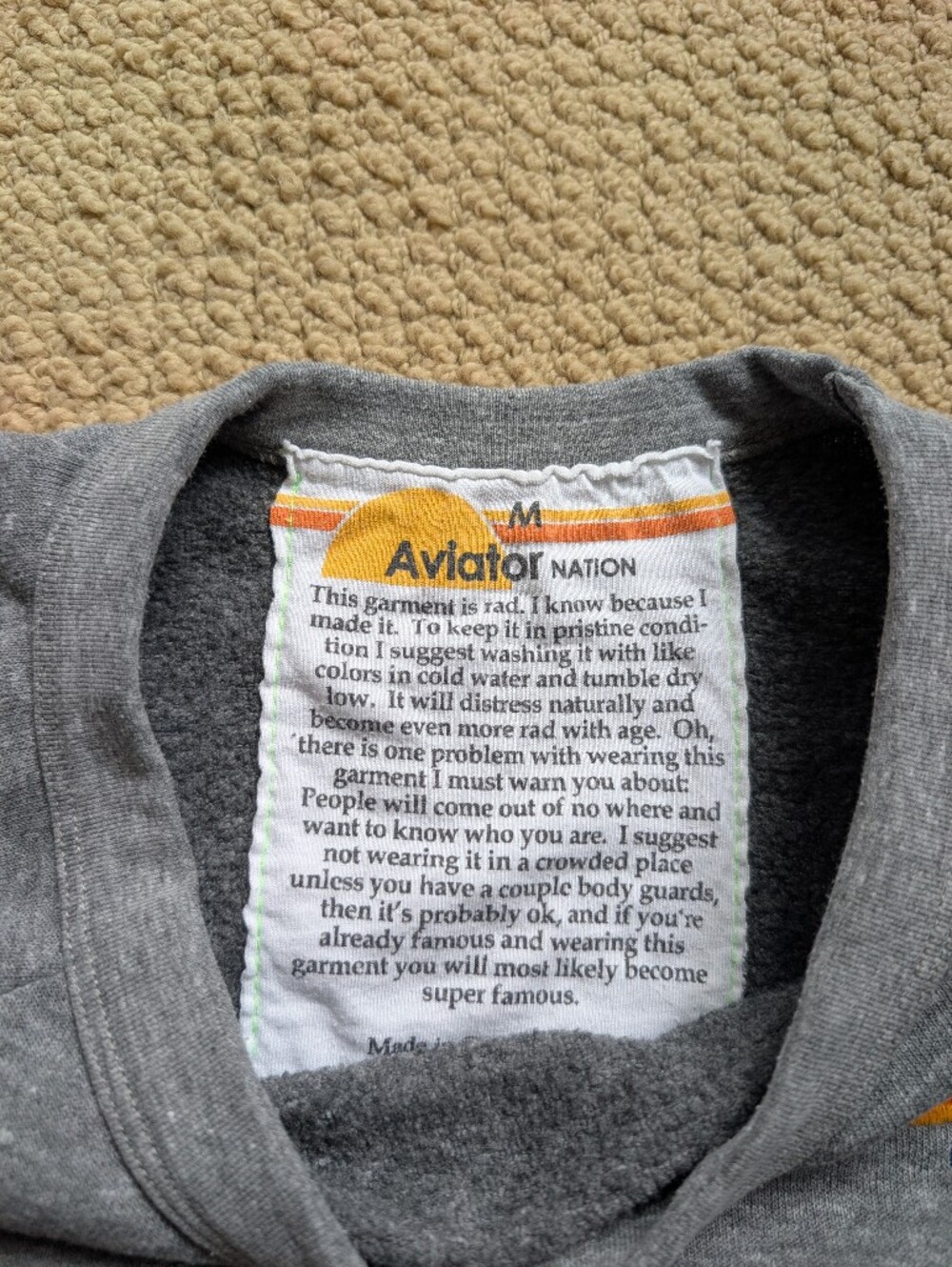 Aviator Nation Unisex M Gray Crewneck Fleece Pullover Sweatshirt Rainbow Logo